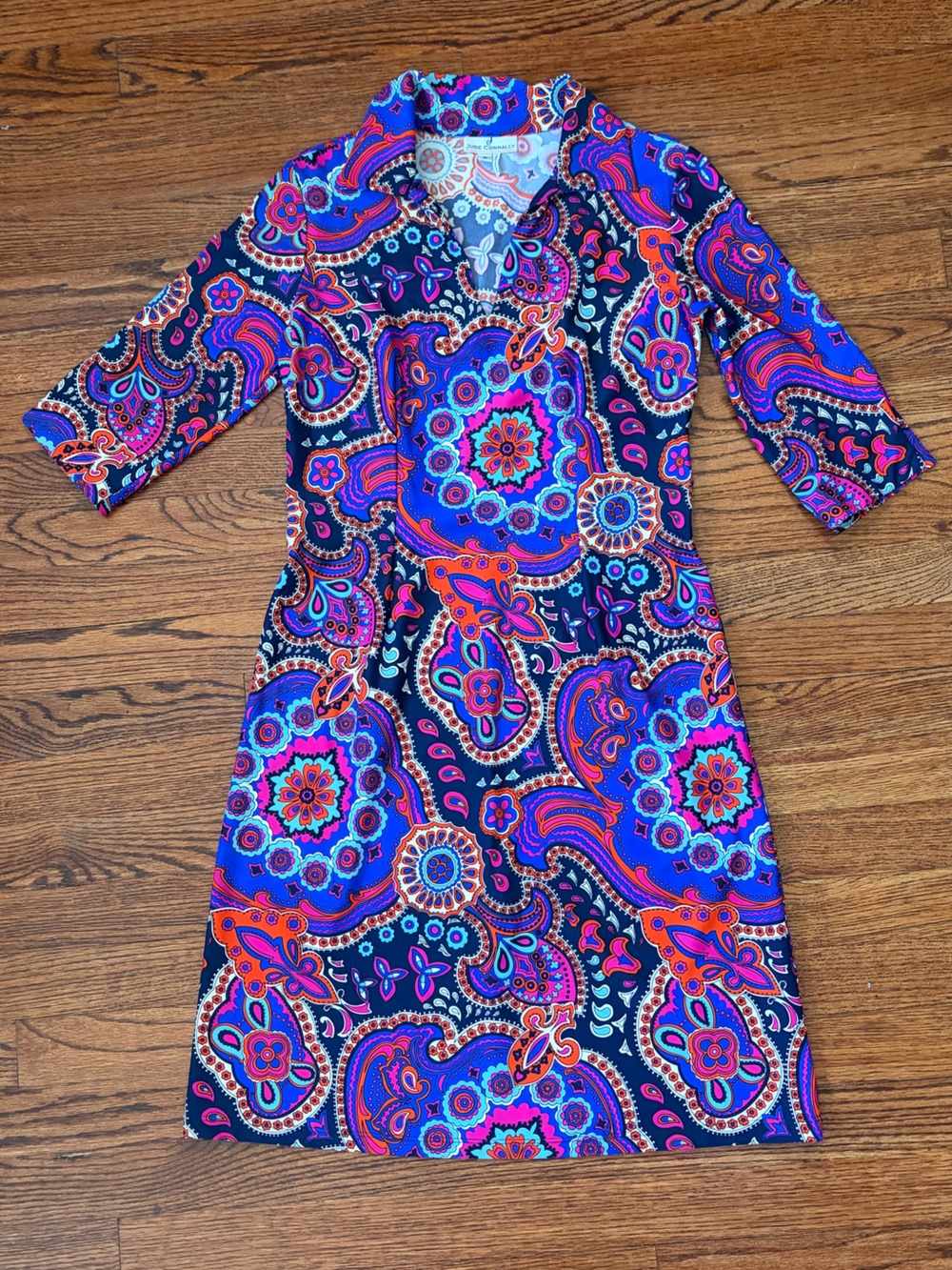 Jude Connally Vibrant Paisley V Neck Shift Dress Jude Cloth Retro Size S
